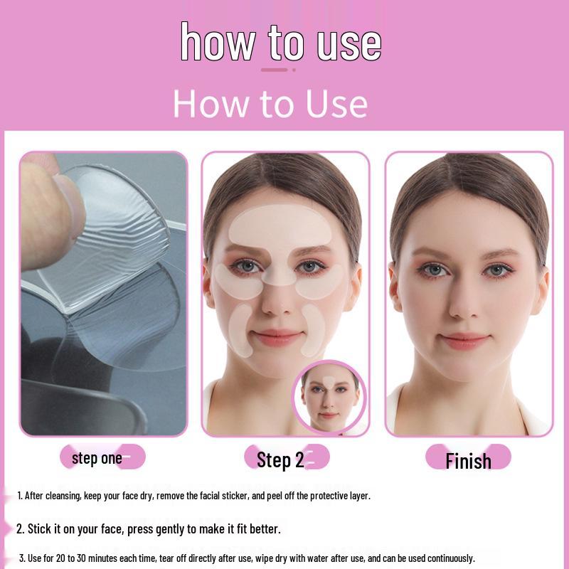 Hydrogel-Gesichtspatches gegen Falten: Zielt auf Stirn-, Glabella- und Nasolabialfalten ab.