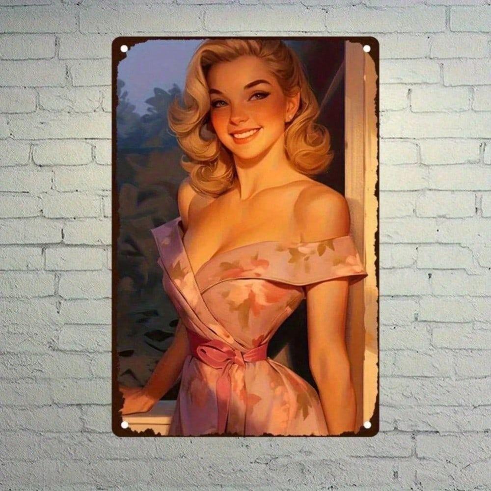 

Vintage Girl in Lace Skirt Metal Wall Poster, Warm Tone for Home Cafe