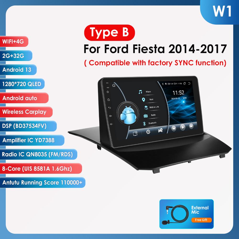 Hizpo 2din Android Autorádio pro Ford Fiesta 2009 - 2017 Autorádio Multimediální Přehrávač Videa GPS Navigace Hlavní Jednotka Carplay 4G WIFI Inteligentní DVR DSP
