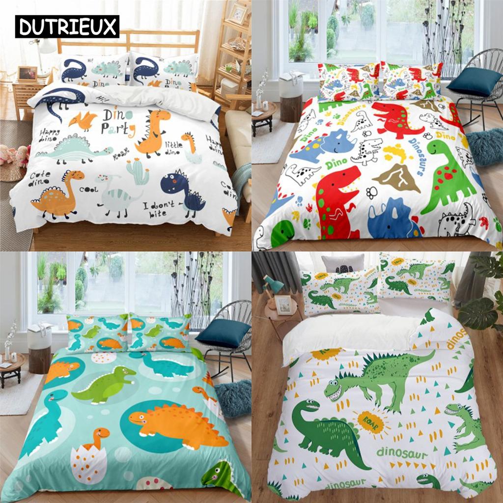 Cute Cartoon Dinosaur Print Polyester Bedding Sets Child Kids Covers Boys Bed Linen Set For Teens King Size Bedding Set