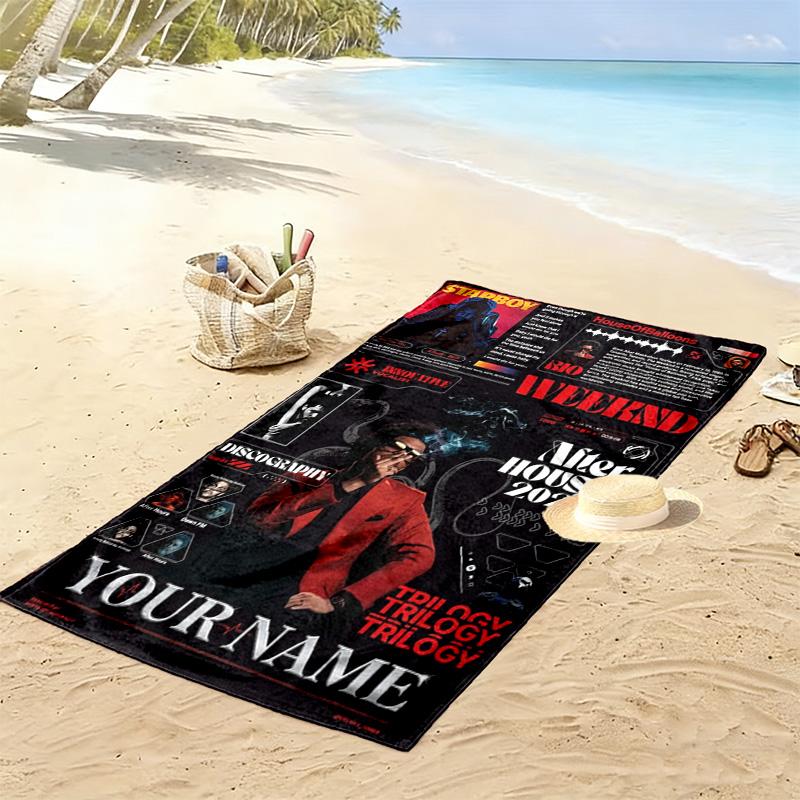 Name Custom The Weekend Poster Print Beach Towel, Large Soft Quick Dry Towel for Beach Camping Swimming