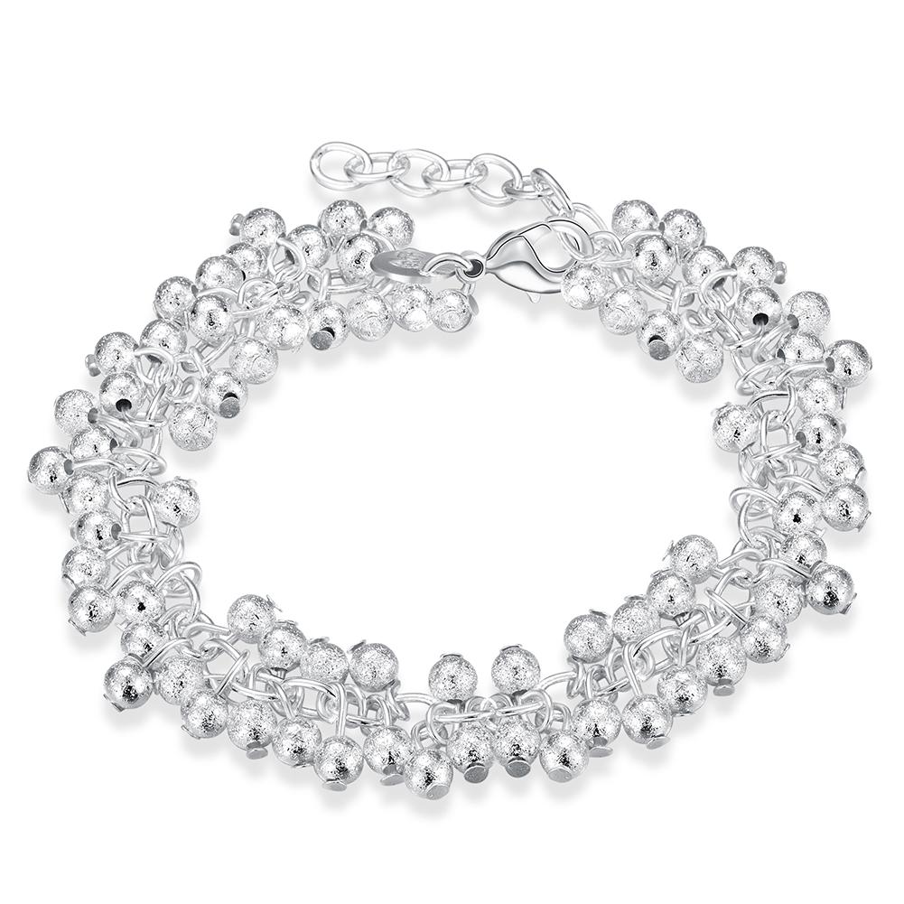 925 Sterling Silver Double Row Frosted Bead Chain Bracelet, Fashionable and Charming Jewelry