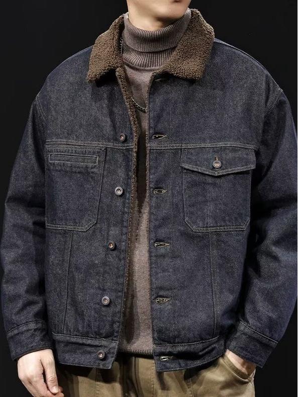 Pánská silná džínová bunda v americkém stylu 2025: Teplé, plyšové zimní oblečení