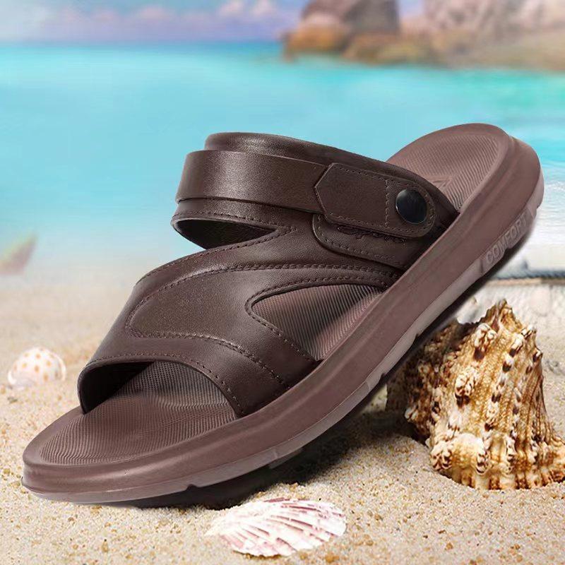 Sandals men's summer new men's leather sandals two wear cool slippers soft sole wear dual-purpose beach shoes men