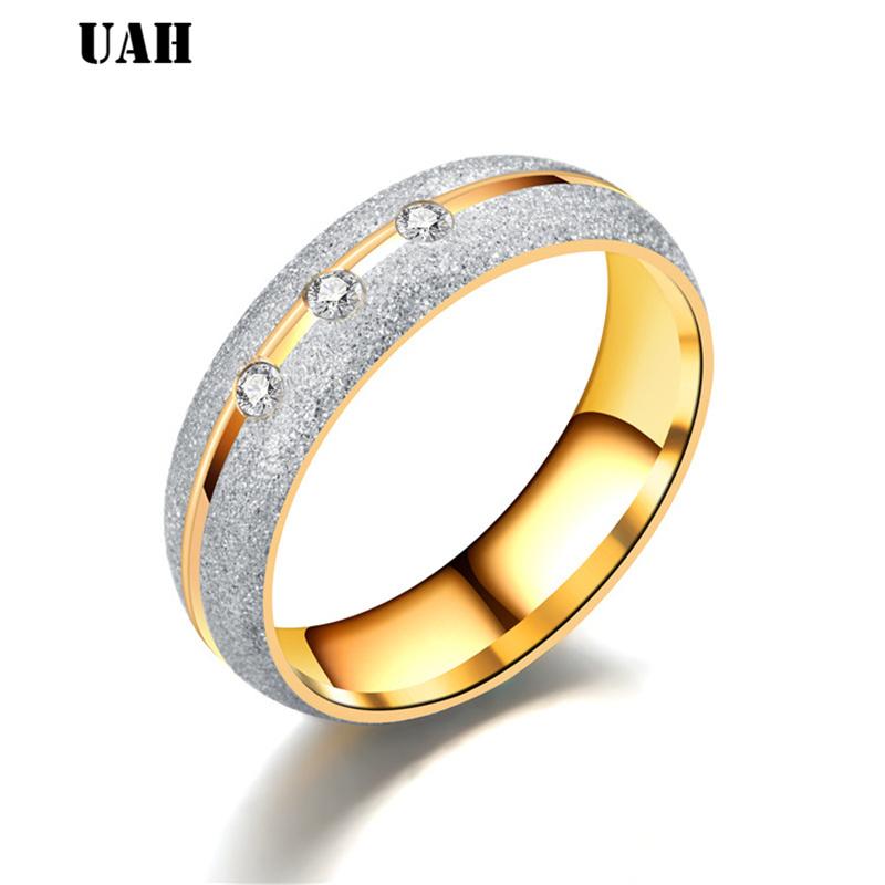 Stainless Steel Wedding Ring Silver Gold Color Simple Design Couple Alliance Ring Crystal Band Ring for Women and Men