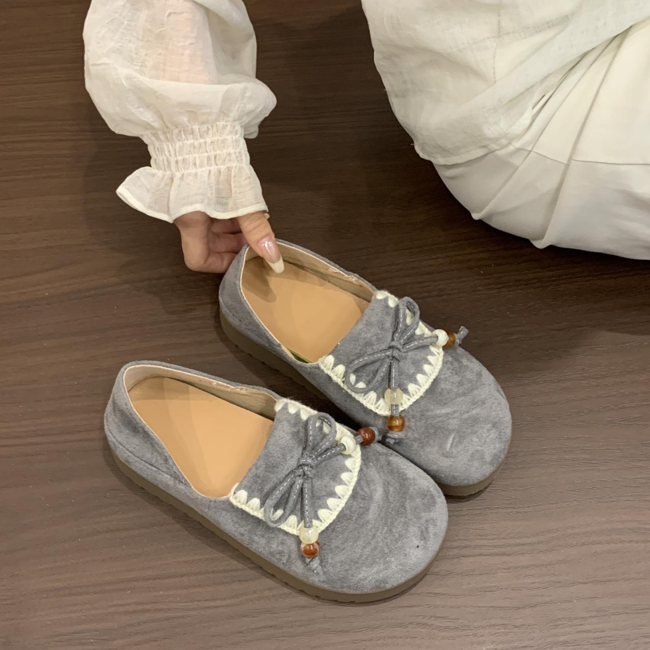 

Cowhide version~ Single shoes women s autumn versatile casual lace-up thin single shoes women s small foreign retro women s shoes 40 серый