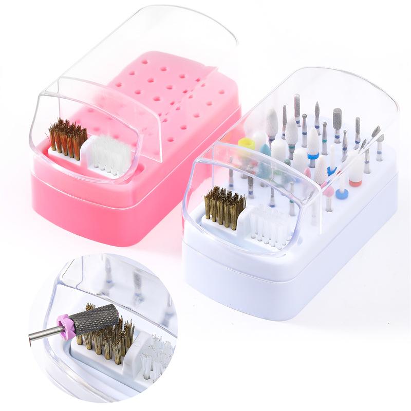 Nail Drill Bits Holder 30 Holes Dustproof Organizer Case With Cleanning Brush Salon Professional Manicure Display Stand