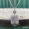 Two Tier Round and Baguette Mixed Cut Cubic Zirconia Halo Square Pendant Luxury Women Clavicle Necklace