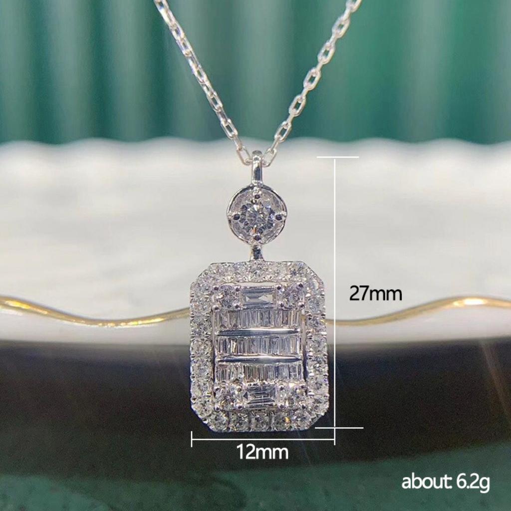 Two Tier Round and Baguette Mixed Cut Cubic Zirconia Halo Square Pendant Luxury Women Clavicle Necklace