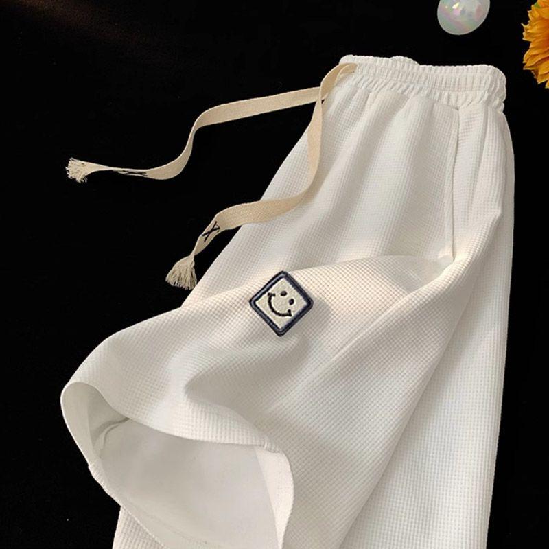 Pánské letní vaflové jednoduché kraťasy se stahovací šňůrkou, sportovní pět kalhot, volné rovné kalhoty Tide Ins