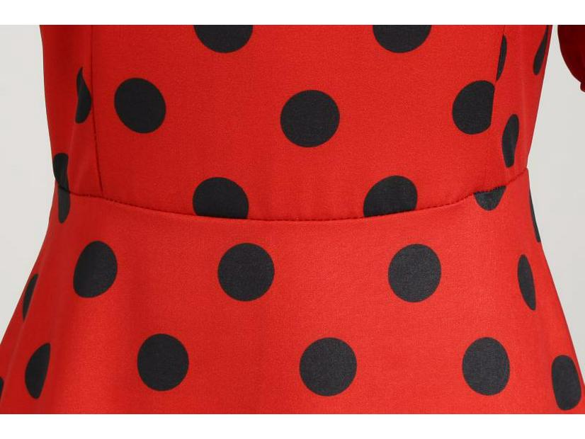 Fransız Retro Beyaz Polka Dot Salıncak Elbise Büyük Yaka