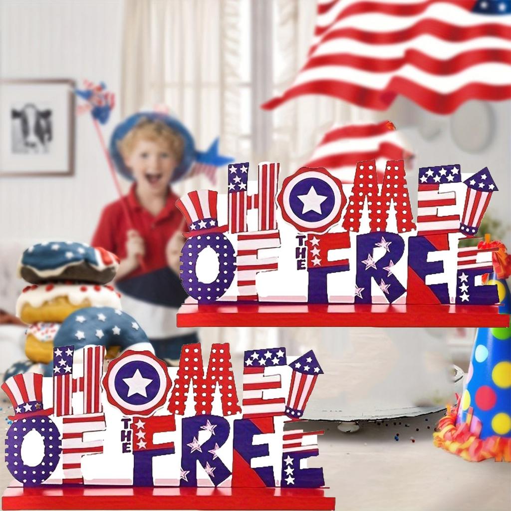 Independence Day Patriotic Wooden Table Decorations Table Sign Party Decoration Gift Wooden Crafts Decorations