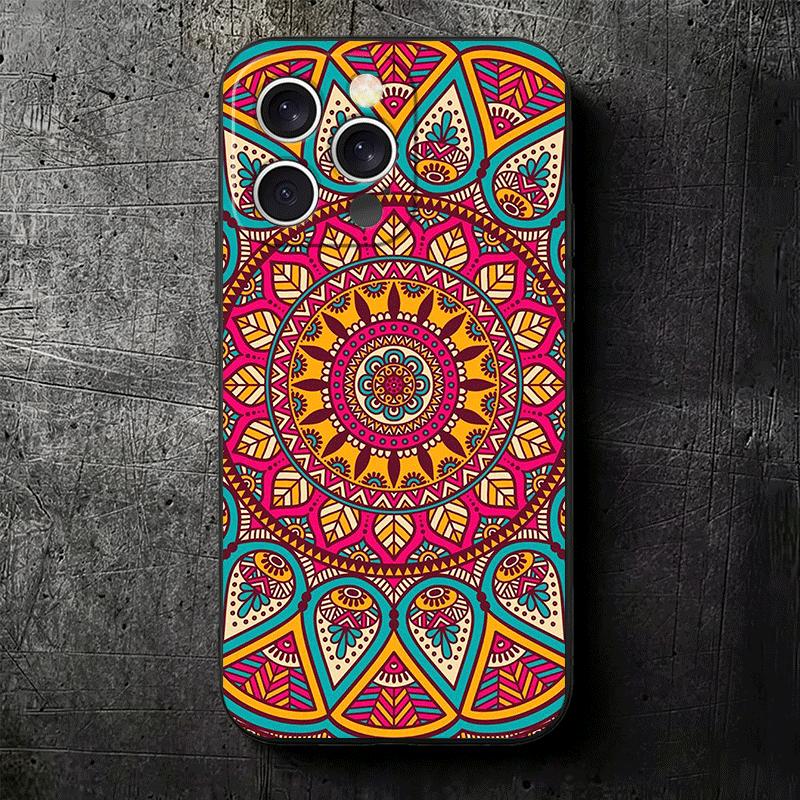 Mandala Style Pattern Soft Phone Case for iPhone 16 16E 17 Air 15 Pro Max 14 Plus 13 Mini 11 12 7 Black Cover Back Shell