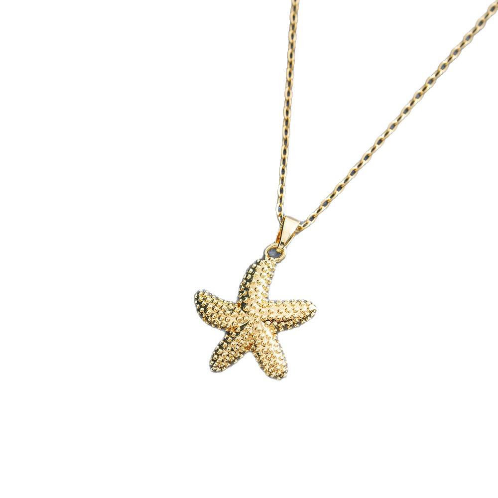 Starfish Pendant Necklace - Five-Pointed Star, Titanium Steel, Holiday Style, Colorfast Finish.