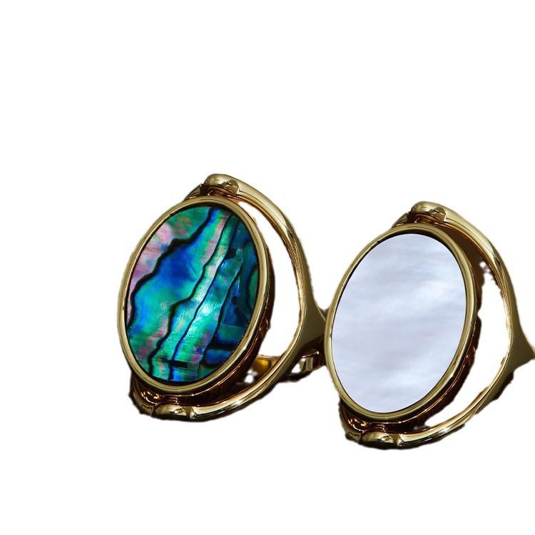 Qiqi Rotatable Double-Sided Artificial Fritillary Ring, Abalone Shell Light Luxury High-End Niche Design Fashionable Personality