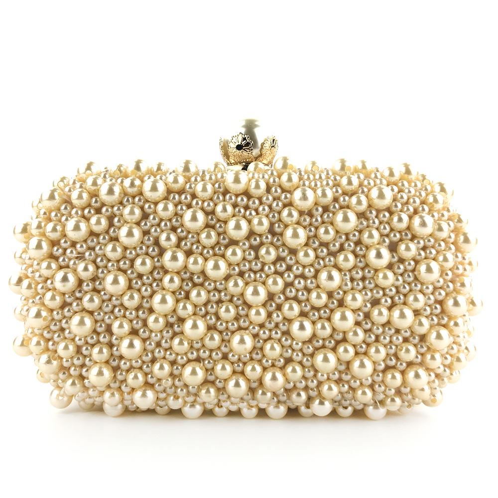 

Luxury Crystals Beaded Pearl Evening Clutch Bags Wedding Party Handbag Fashion Women White Beige Long Chain Shoulder Handbags 19.5cmX10cmX6cm шампанского