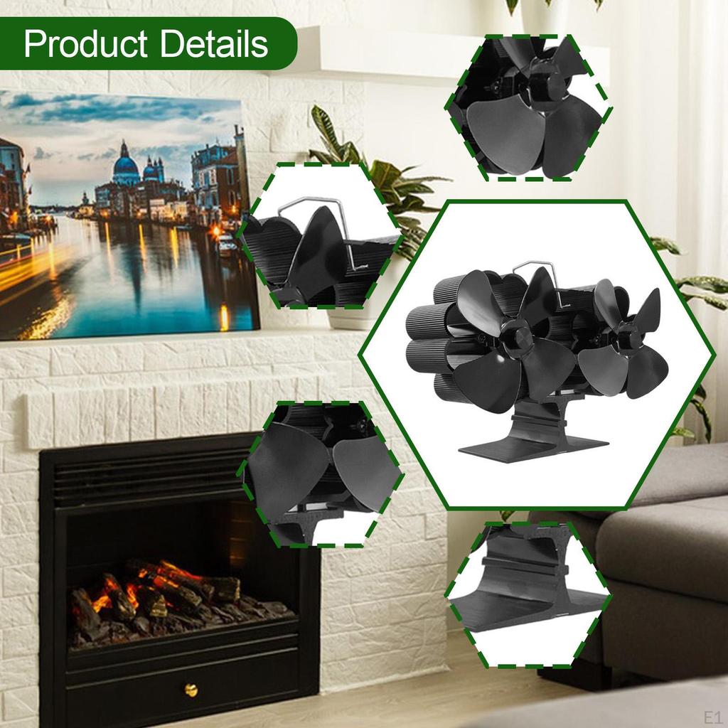 Stove Fan, Low Noise Compact Double Head Heat Powered Fan for Picnics Parties Sheds Patios Barns