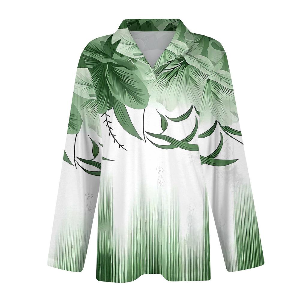 Women's Fashion Leisure Long Sleeve V Neck  Flower Printing  Top