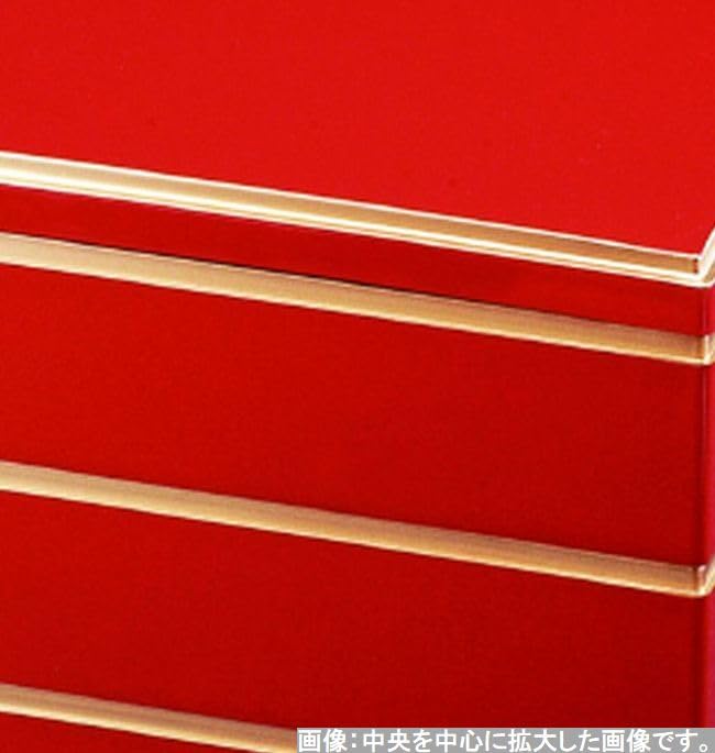 Outdoor Lunch Box Made In 3 Yamato Kagekura Red Rimmed with X X J-kitchens (Lunch Box) Japan, Tiers, 6.5 Inches, Pattern, Gold, 19.8cm 19.8cm 19.2cm
