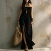 Vestido Maxi Boho Feminino Tomara-que-caia Tubinho Fenda Solto Casual Férias Longo de Praia