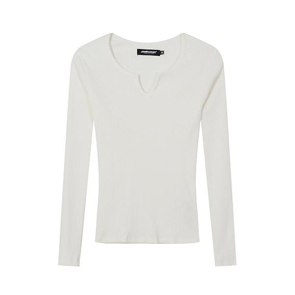 Jambangi Women S) Open Neck Slim Fit Long Sleeve T-Shirt (Slim Fit)_Am3Wts653-Ow Off-White/85