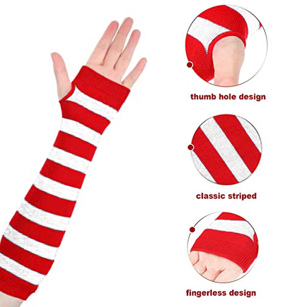4 par julearmvarmere strikkede lange fingerløse hansker tommelhull elastiske hansker solbeskyttelse