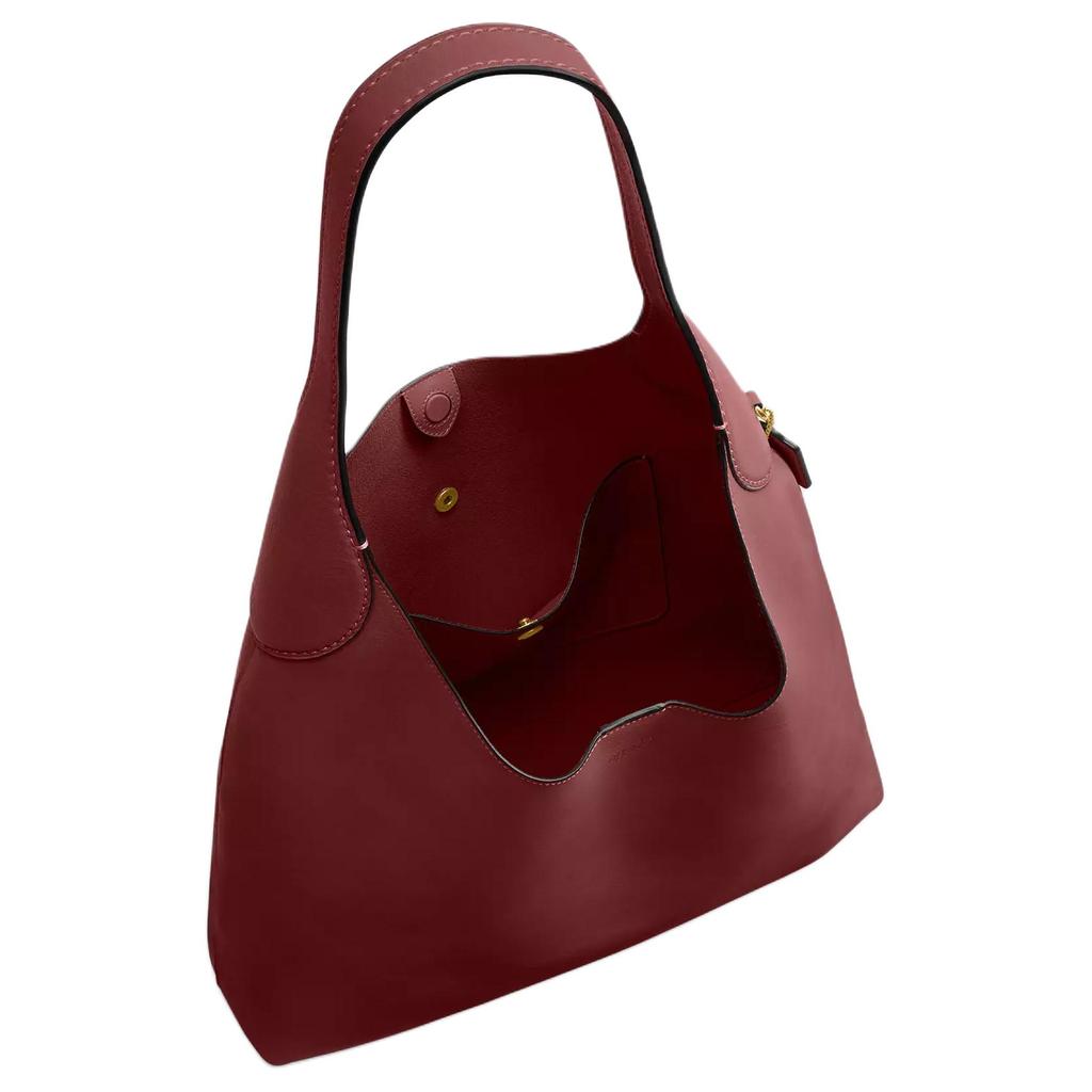 Coach Burgundy Polished Leather Shoulder Hobo Bag with Gold Hardware for Daily Use