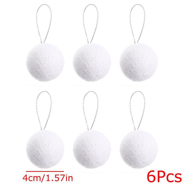 6PC Simulation Snowball Pendants Winter Foam Elegant Christmas Ornaments Holiday White Parties Hanging Snowball Xmas Tree 3 Sizes