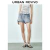 UR 2025 Autumn Women's Retro Casual Woven Belt Denim Shorts