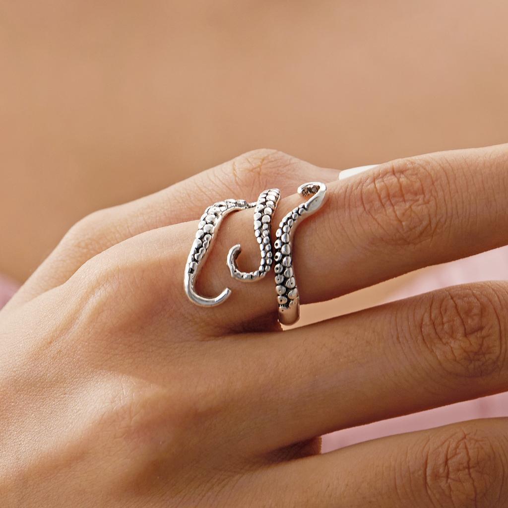 Gothic Retro Silver Color Octopus Finger Rings For Women Men Fashion Punk Rock Deep Sea Monster Animal Rings Cool Party Jewelry
