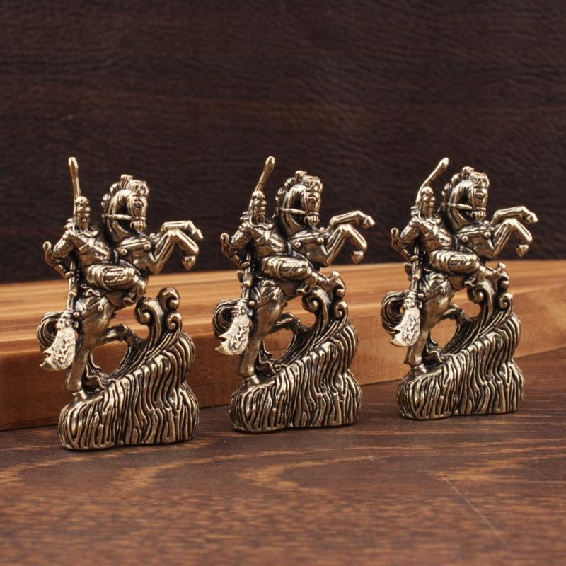 1PC Home Decoration Crafts Brass Chinese God Of Wealth Riding Horse Guan Gong Statue Accessories Copper Office Desk Decor