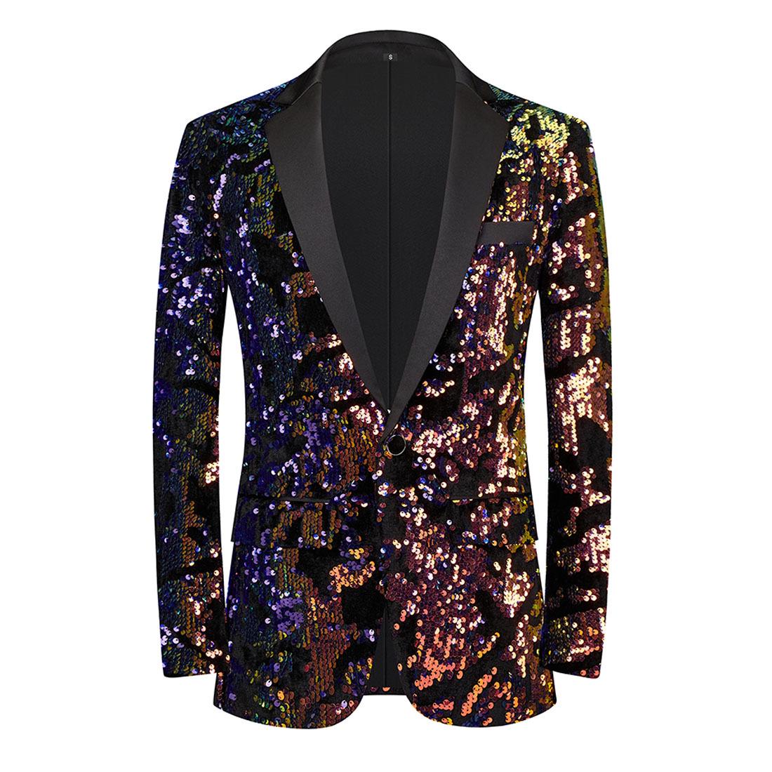 

Men s Velvet Sequin Slim Fit Blazer with Shawl Collar - Formal Wedding & Banquet Jacket XS (US)
