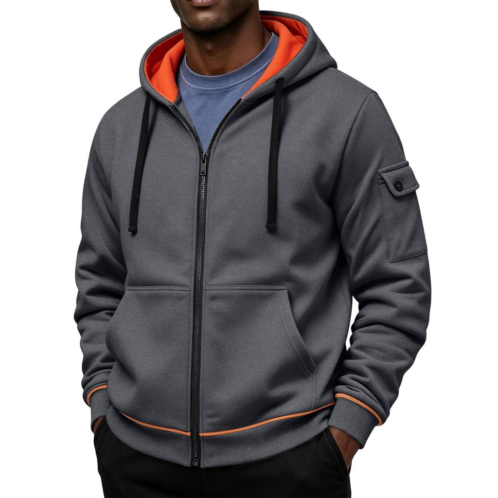 Men's Hoodie with Zipper Arm Pocket - Casual Hooded Sweatshirt for Spring Everyday Wear