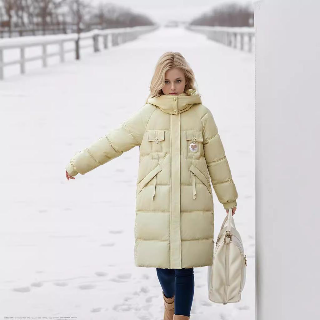 2024 Nouvelle veste demi-saison pour femme Veste longue décontractée à capuche en coton Veste longue d'hiver au-dessus du genou Vêtements pour femmes