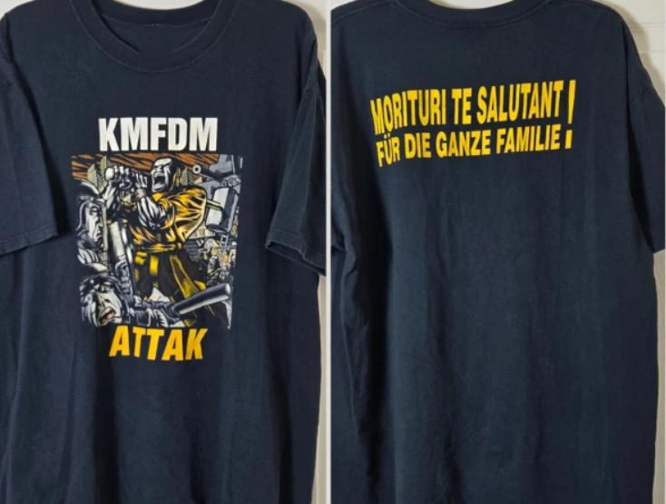 Vintage Official KMFDM ATTAK Band Tour T-shirt Men039s Black Y2K Unisex T-Shirt S