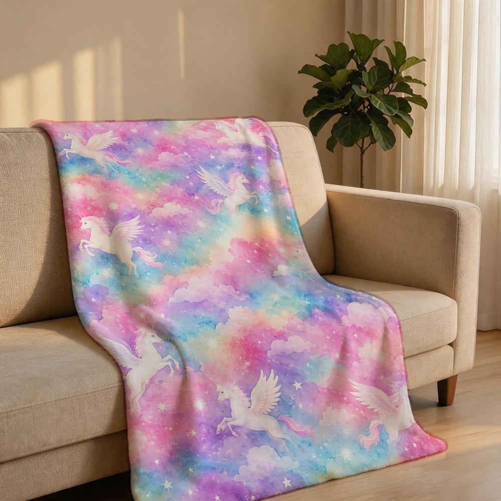 Rainbow Swan Galaxy Set Throw Short Plush Throw Blanket Soft Skin-Friendly Multi-Scene Home Office
