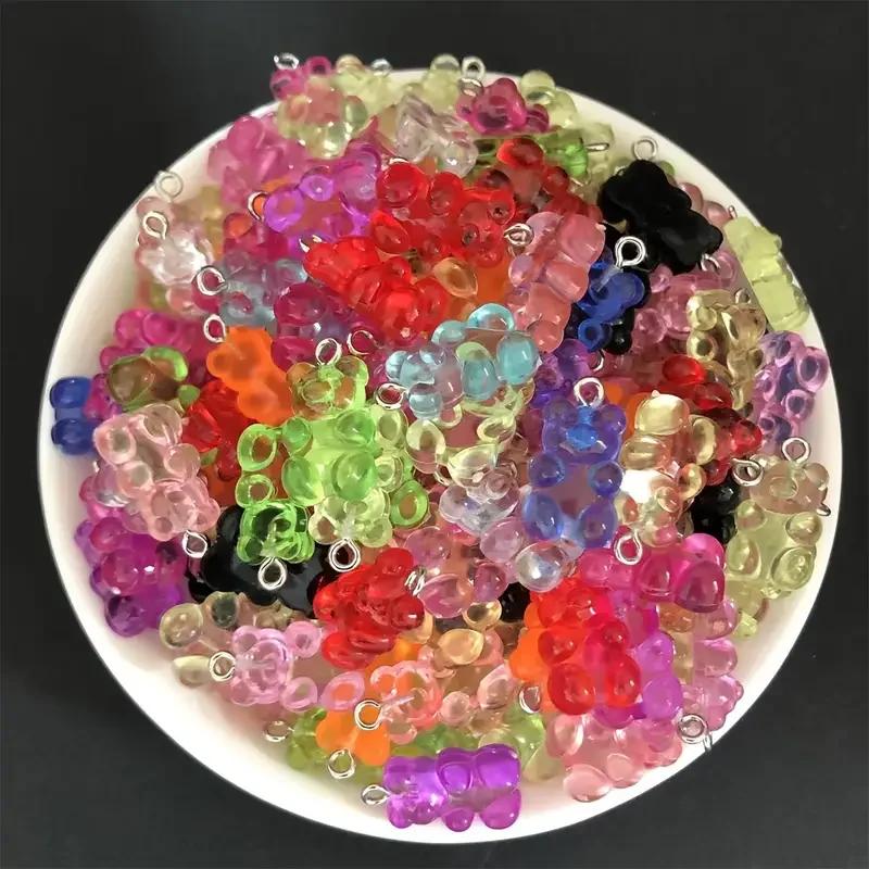 10/50pcs Candy Color Gummy Mini Bear Charms Pendant for Making Cute Earrings Pendant Necklace DIY Creative Jewelry Finding