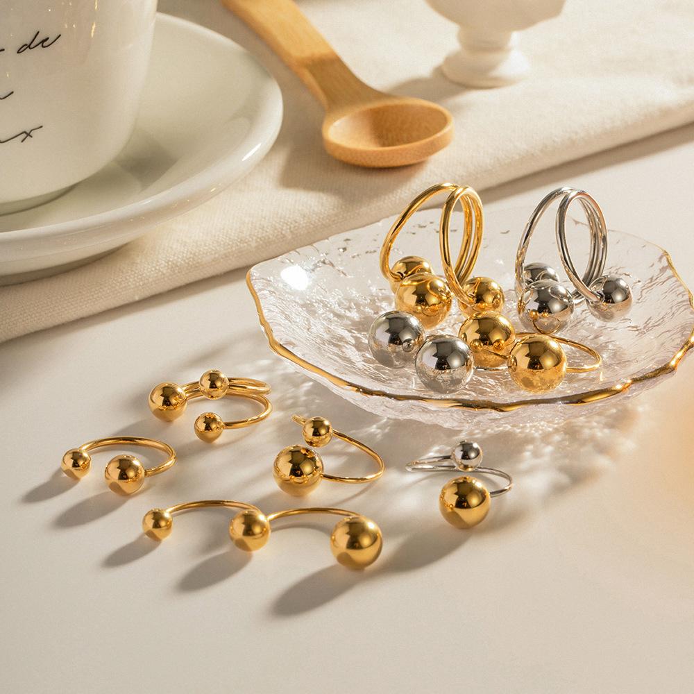 Golden Steel Spherical Personality Ring For Women Large Small Ball Design High End Minimalist Niche Accessory