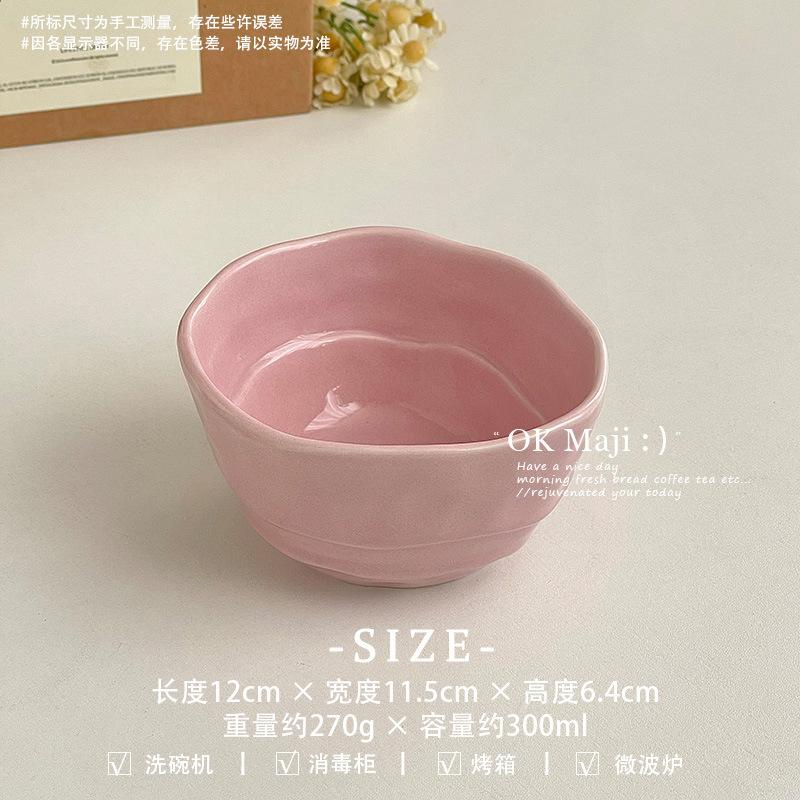 Ins Style Cute Ceramic Rice Bowl Cream Style Tableware High Value Fruit Salad Bowl Oat Yogurt Breakfast Bowl Simple