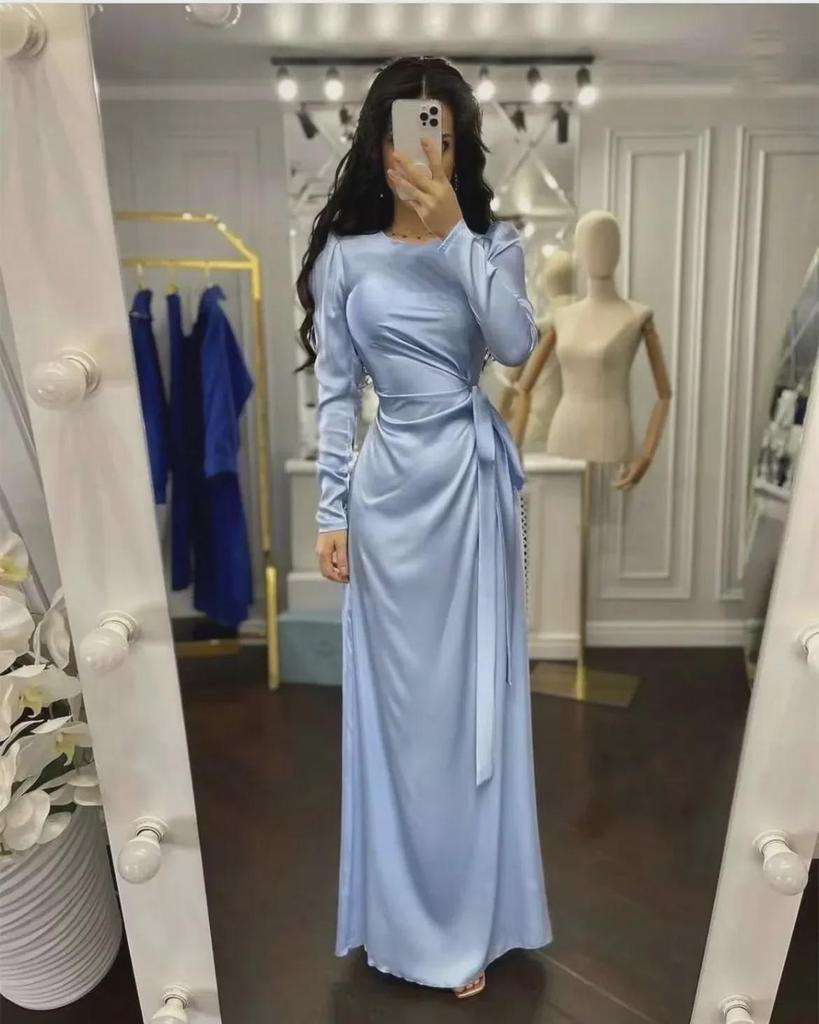 Elegant Spring/Summer Long Sleeve Waist-Tied Dress with Slit