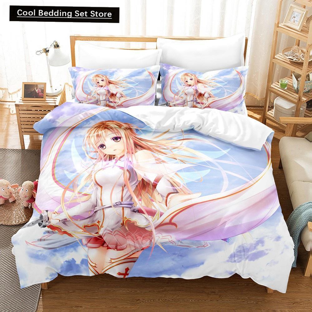 Sword Art Online Bedding Set 3D Anime Print Polyester Quilt Cover Pillowcases Queen King For Kids Gift Anime Duvet Cover Sets