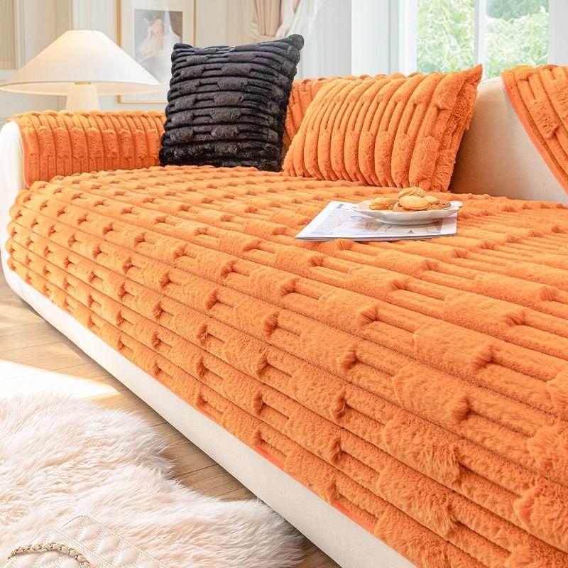 Rabbit Plush Sofa Cushion Couch Thickened Warm Sitting Mat In Winter Anti Slip Leather Sofa Cover Dust Cover Cloth Soft Hand Towel
