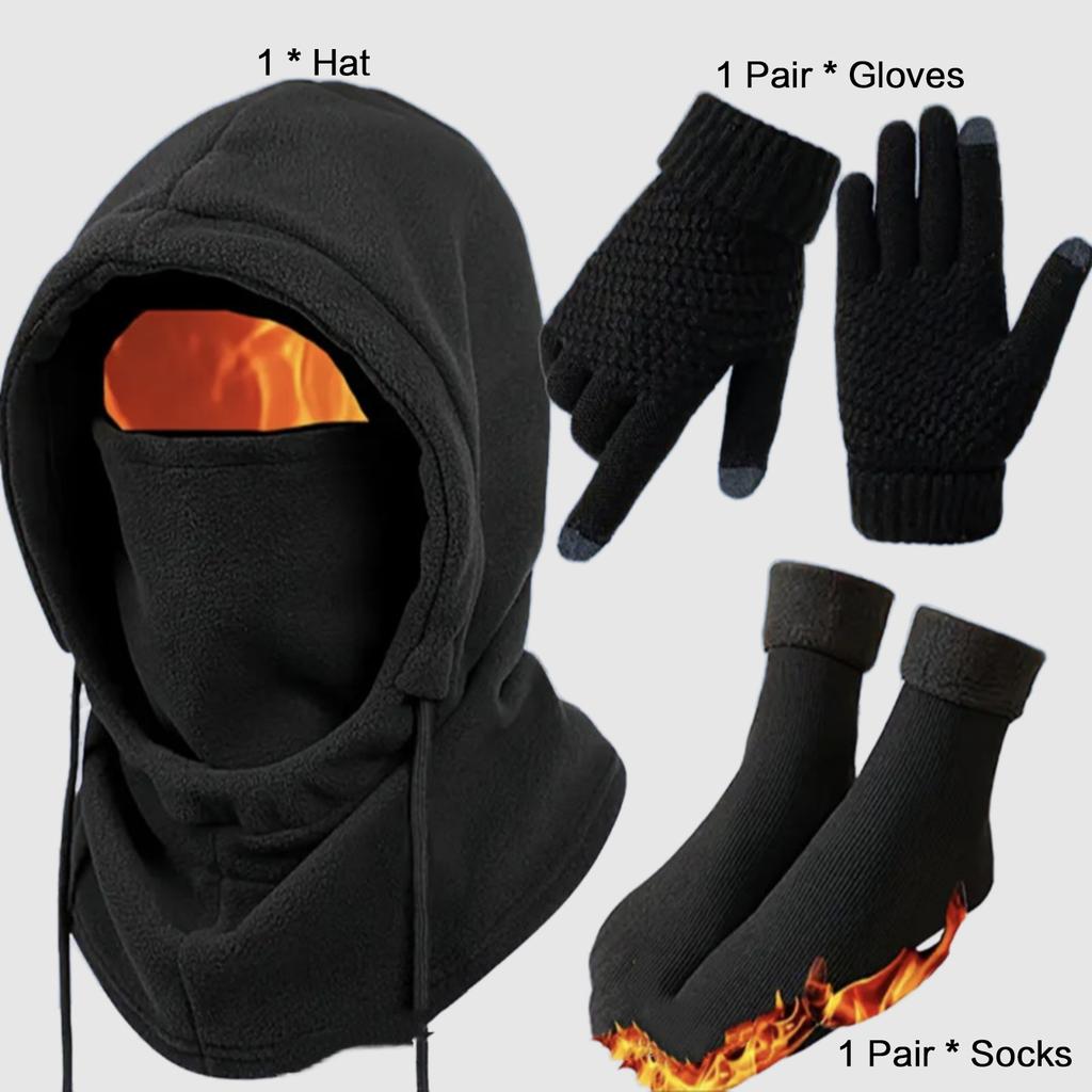 3-4Pcs Winter Hat Gloves Socks Set Windproof Anti-Slip Stretchy Unisex for Outdoor Sports and Daily Use