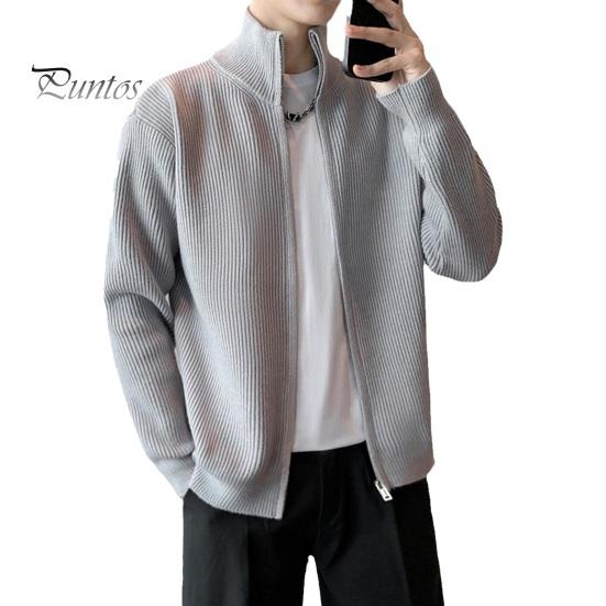 

Мужской свитер, пальто, застежка-молния, трикотаж, эластичный, с длинными рукавами, воротником-стойкой, верхняя одежда, однотонный повседневный кардиган, повседневная школьная куртка средней длины XL серый