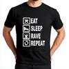 Men's Funny Eat Sleep Rave Repeat Graphic Cotton T-Shirt Crew Neck Casual Tee Couple Streetwear