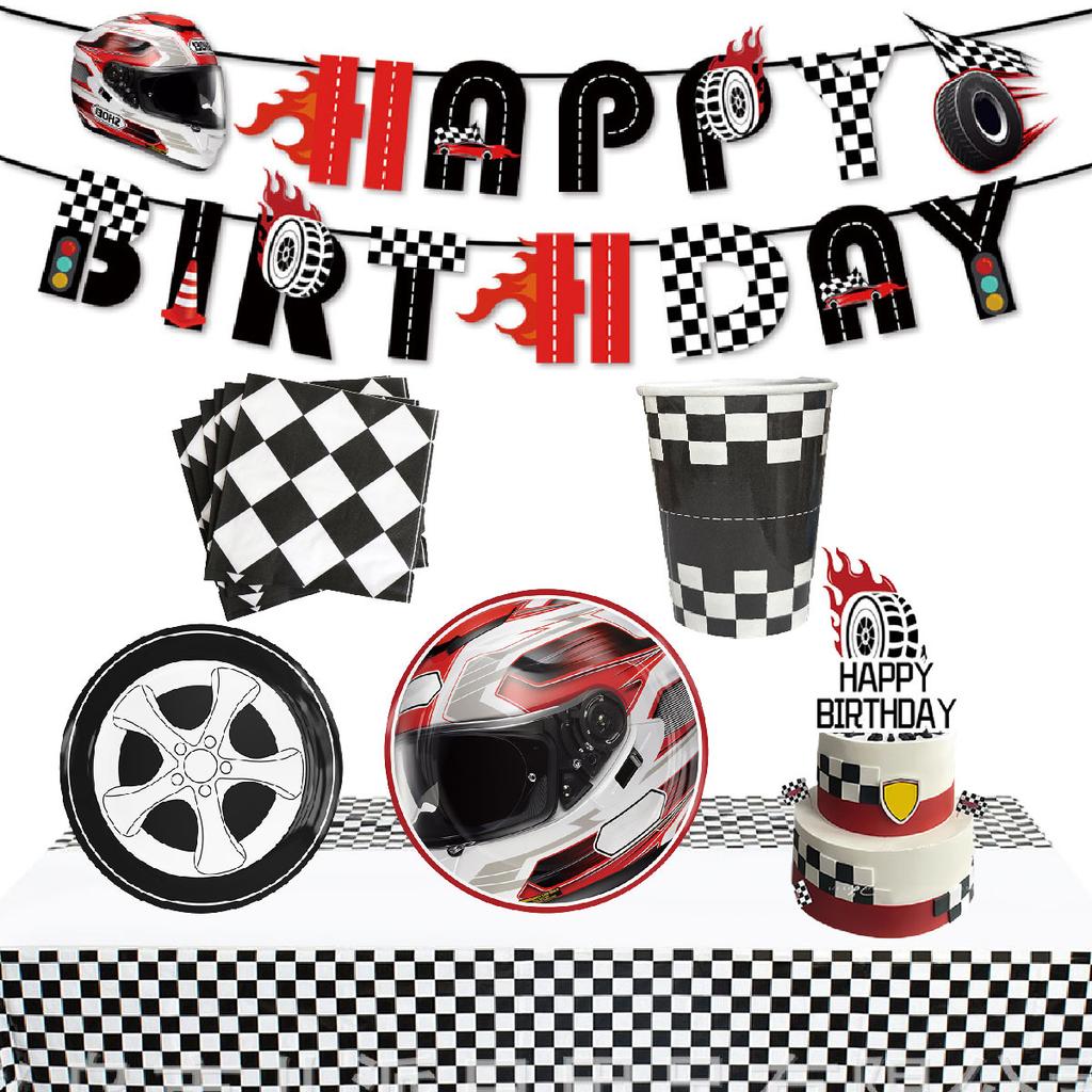 Racing Theme Party Supplies Sports Cars Party Decorations Paper Plates Tablecloths Paper Cups Banners Balloons Atmosphere Decorations Supplies