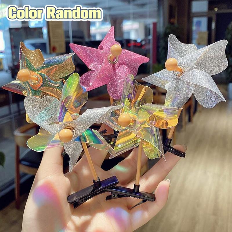 Windmill Hair Clip Sequin Laser Child Girls Colorful Rainbow Duckbill Hairpin