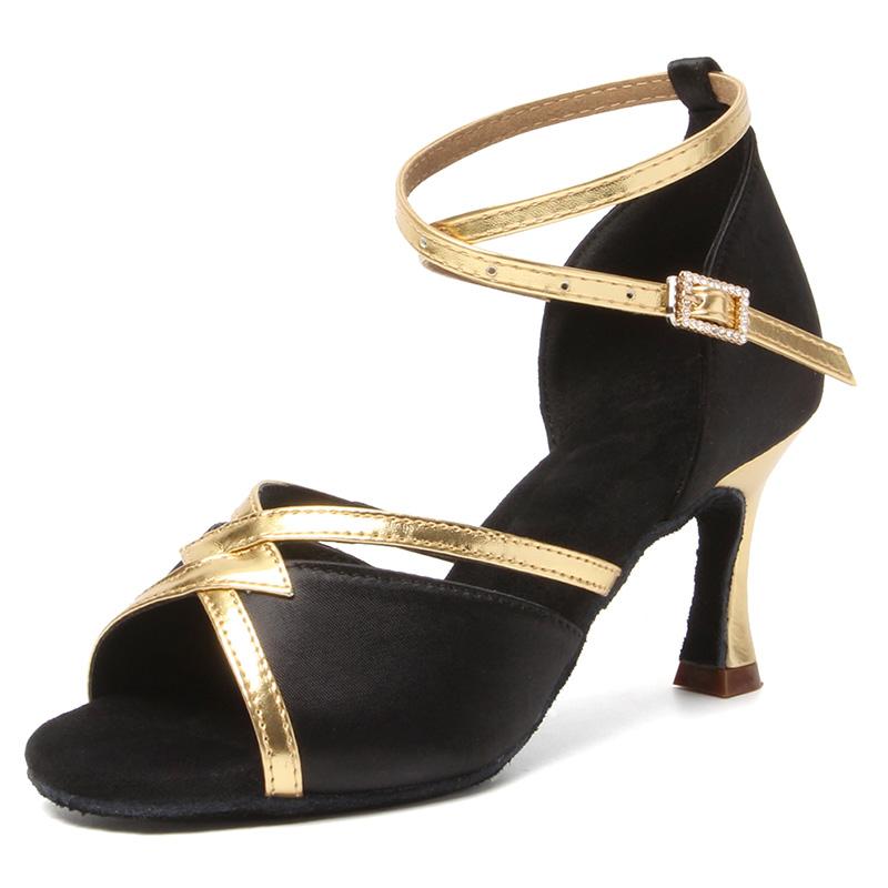 Latin Dance Shoes  Satin Sandal Ladies Latin Dancing Shoes Pro Soft Sole High Heels Comfortable Stable