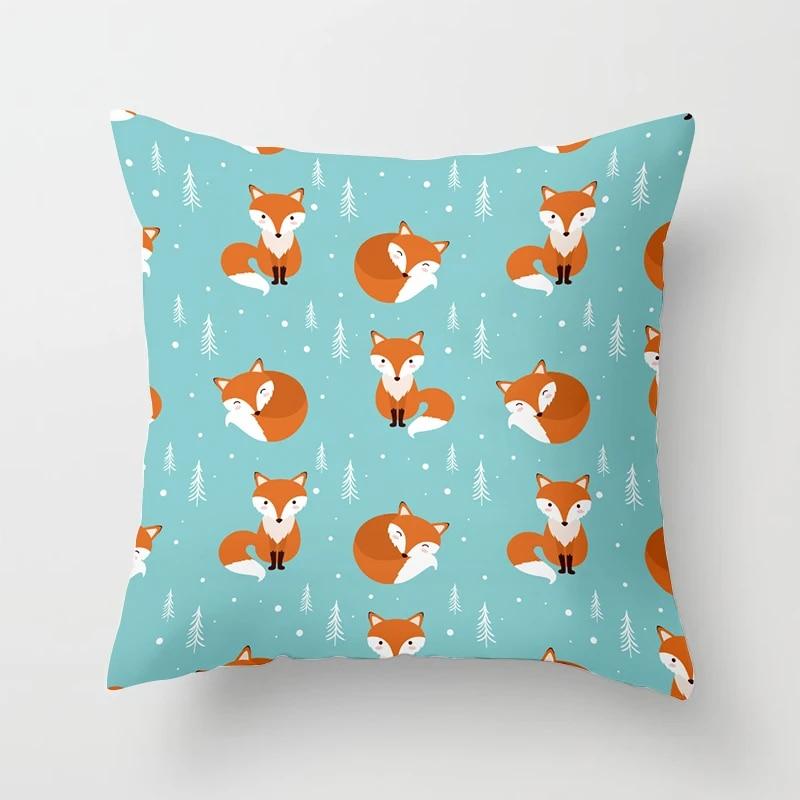 Cartoon Fox Animal Car Pillowcase Polyester Cushion Covers for Living Room Throw Pillow Case 45*45 Sofa Decoration