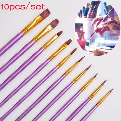 10Pcs Professional Paint Brushes Watercolor Gouache Paint Brushes Round Pointed Tip Nylon Hair Painting Brush Set Art Supplies